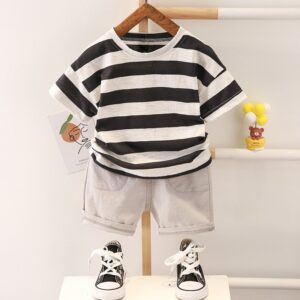 Boys Fashion Striped Casual T-Shirt And Shorts Set