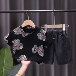 Boy Fashion Bear Print T-Shirt And Shorts Set