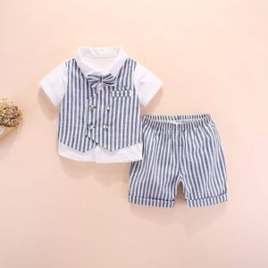 Boys Fashion Short-sleeves Striped Tops And Shorts Set