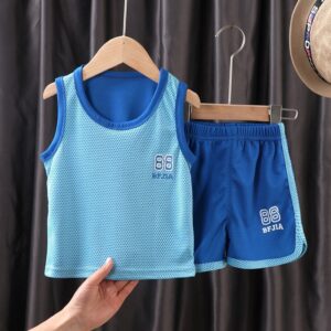 Boys Fashion Sleeveless Breathable Tops And Shorts Set