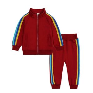 Kids Fashion Long-sleeves Striped Zipper Design Tops And Pants Set