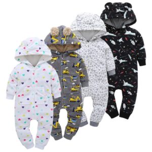 Kids Cartoon Pattern Hooded Jumpsuit