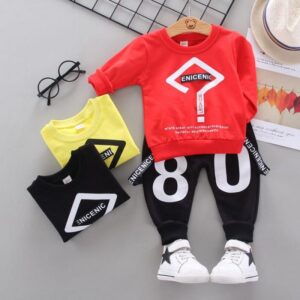 Kids Long-sleeves Tops And Letter Printed Pants Set