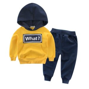 Kids Letter Printed Hooded Tops And Pure Color Pants Set