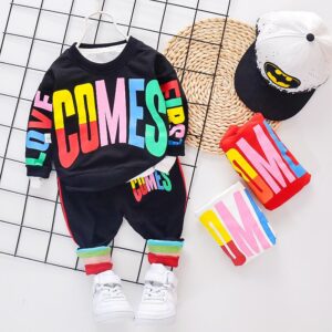 Kids Round Neck Tops And Letter Printed Pants Two-piece Set