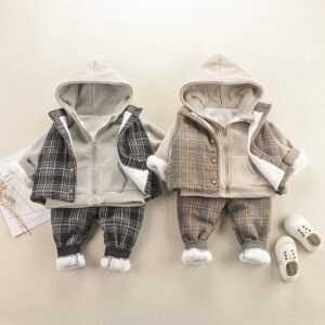 Kids Letter Printed Hooded Tops And Stripe Design Waistcoat And Pants Set