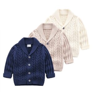 Boys Solid Color Single Row Button Knitwear