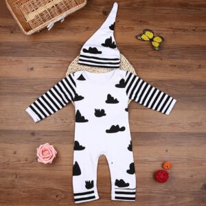 Baby Fashion Cloud Pattern Striped Romper And Hat