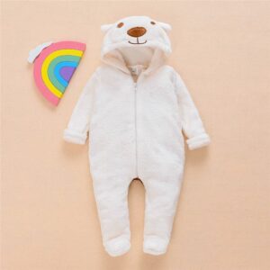 Newborn Baby Cute Plush Long-Sleeved Foot-Wrapped Jumpsuit