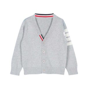 1-6Y Baby Kid Stripes Print Button Design Knitted Outerwear