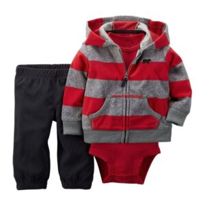 Baby Infant Toddler 3 Piece Set With Hooded Outwear And Bodysuit And Pants