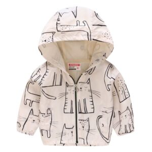 Kids Cartoon Animal Print Zipper Design Hooded Coat
