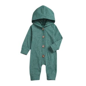 Lovely Babies Cotton Long Sleeves Green Color Hooded Romper