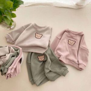 Kids Baby Boys Girls Casual Cute Cartoon Bear Long Sleeve Sweatshirts Pants Sets