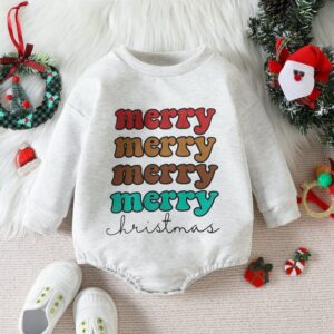 Kids Baby Boys Girls Casual Cute Christmas Letter Print Long Sleeve Romper