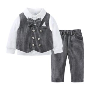 Kids Baby Boys Party British Style Style Vest Long Sleeve Lapel Shirt Trousers Set