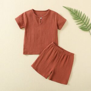 Kids Boys And Girls Fashion Causal Solid Color Thin Short-Sleeve T-Shirt Loose Shorts Two-Piece Set