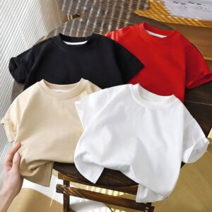 Children's Fashion Pure Color Cotton Short Sleeve T-Shirt