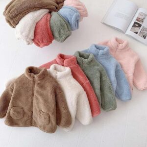 Kids Toddler Big Boys Girls Winter Casual Cute Solid Color Plush Long Sleeve Coat Trousers Set
