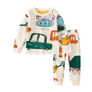 Kids Boys Fashion Cartoon Printed Long Sleeve Top Slim Fit Pants Two-Piece Set