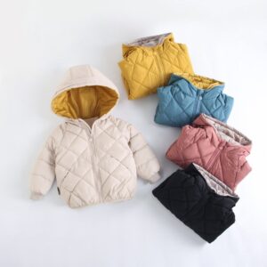Kids Boys And Girls Fall/Winter Cotton-Padded Fleece-Lined Warm Long-Sleeve Hoodies Coat