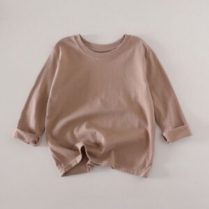 Kids Girls Boys Fashion Simple Solid Color Round Neck Long Sleeve T-Shirt