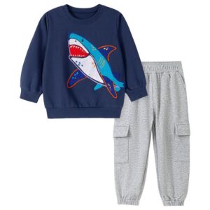 Kids Boys Fashion Cartoon Autumn Printed Round-Neck Long-Sleeve Sweatshirt Loose Pants Two-Piece Set