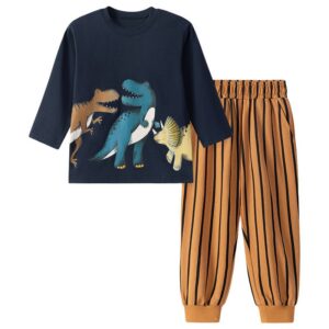 Kids Boy Fashion Autumn Cartoon Stripe Printed Long-Sleeve Sweatshirt Stripes Pants Two-Piece Set
