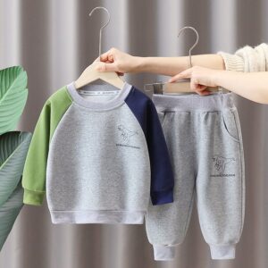 Autumn And Winter Boys Casual Contrast Stitching Sweatshirt And Sweatpants Two-Piece Set