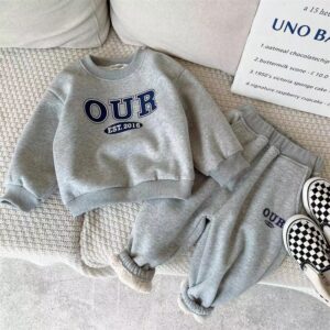 Autumn And Winter Children's Casual Alphabet Print Sweatshirt And Sweatpants Two-Piece Set