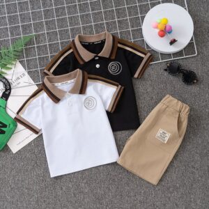 Boys Casual Short-Sleeved Polo Shirt Shorts 2-Piece Set