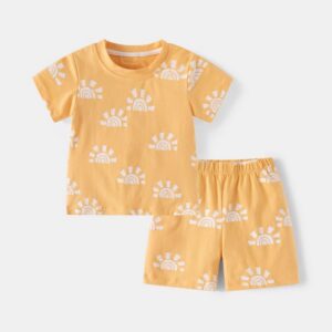 Boy Fashion Casual Cotton Printed Short-Sleeve T-Shirt Loose Shorts Two-Piece Set