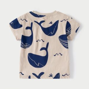 Boy Fashion Casual Whale Printed Short-Sleeve T-Shirt Loose Shorts Two-Piece Set