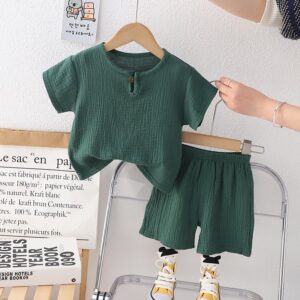 Boy Casual Solid Color Short-Sleeve T-Shirt Loose Shorts Two-Piece Set