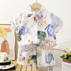Boys Fashion Print Shirt And Shorts Two-Piece Set