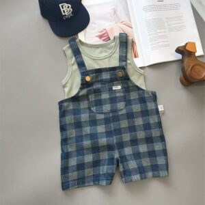 Kids Boys Plaid Suspender Rompers