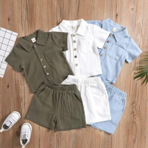 Boys Simple Solid Color Short Sleeve Top And Shorts Two-Piece Set