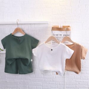 Kids Toddler Boys Fashion Casual Solid Color Short Sleeve T-Shirt Shorts Set