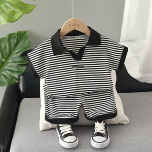 Kids Toddler Boys Casual Cute Stripe Print Short Sleeve Lapel POLO Shirt Shorts Set