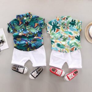 Summer Boys Fashion Coconut Tree Print Two-Piece Set