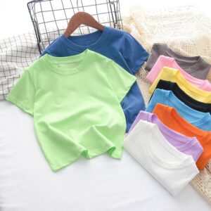 Summer Children Casual Pure Color Cotton Short Sleeve T-Shirt