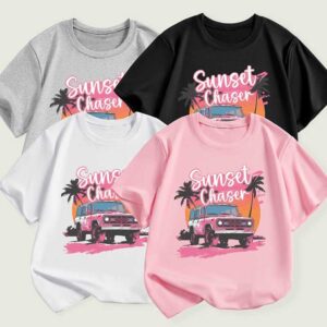 Kids Toddler Boys Girls Car Print Short Sleeve T-Shirt