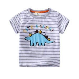 Kids Toddler Boys Casual Cute Dinosaur Stripe Short Sleeve T-Shirt