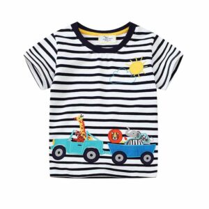 Kids Toddler Boys Casual Cute Car Stripe Short Sleeve T-Shirt