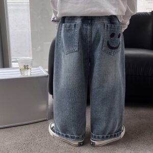 Boys Fashion Casual Loose Smiley Embroidered Jeans