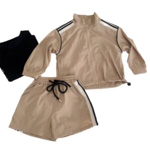 Boys Summer Outdoor Sunscreen Stripe Jacket Shorts Set