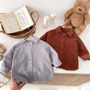Kids Baby Boys Fashion Casual Solid Color Long Sleeve Lapel Shirt