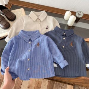Kids Baby Boys Fashion Casual Stripe Long Sleeve Lapel Shirt