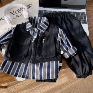 Three-Piece Set Boy Stripe Shirt Vest Pants Set