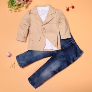 Kids Toddler Boys Casual Long Sleeve Shirt Coat Jeans Three-Piece Sets